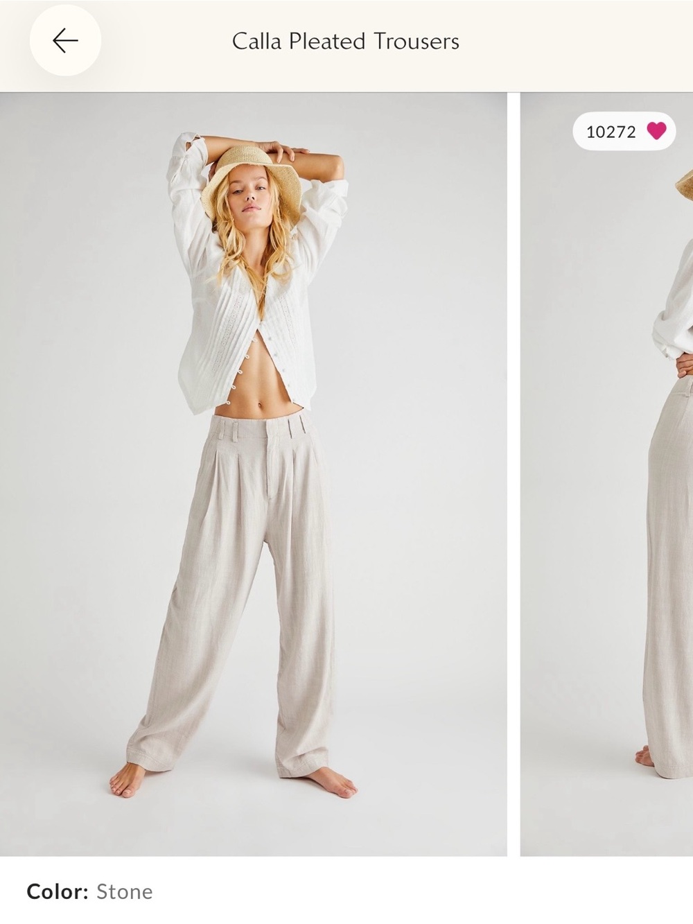 Free People Calla Pleated Trousers - Stone